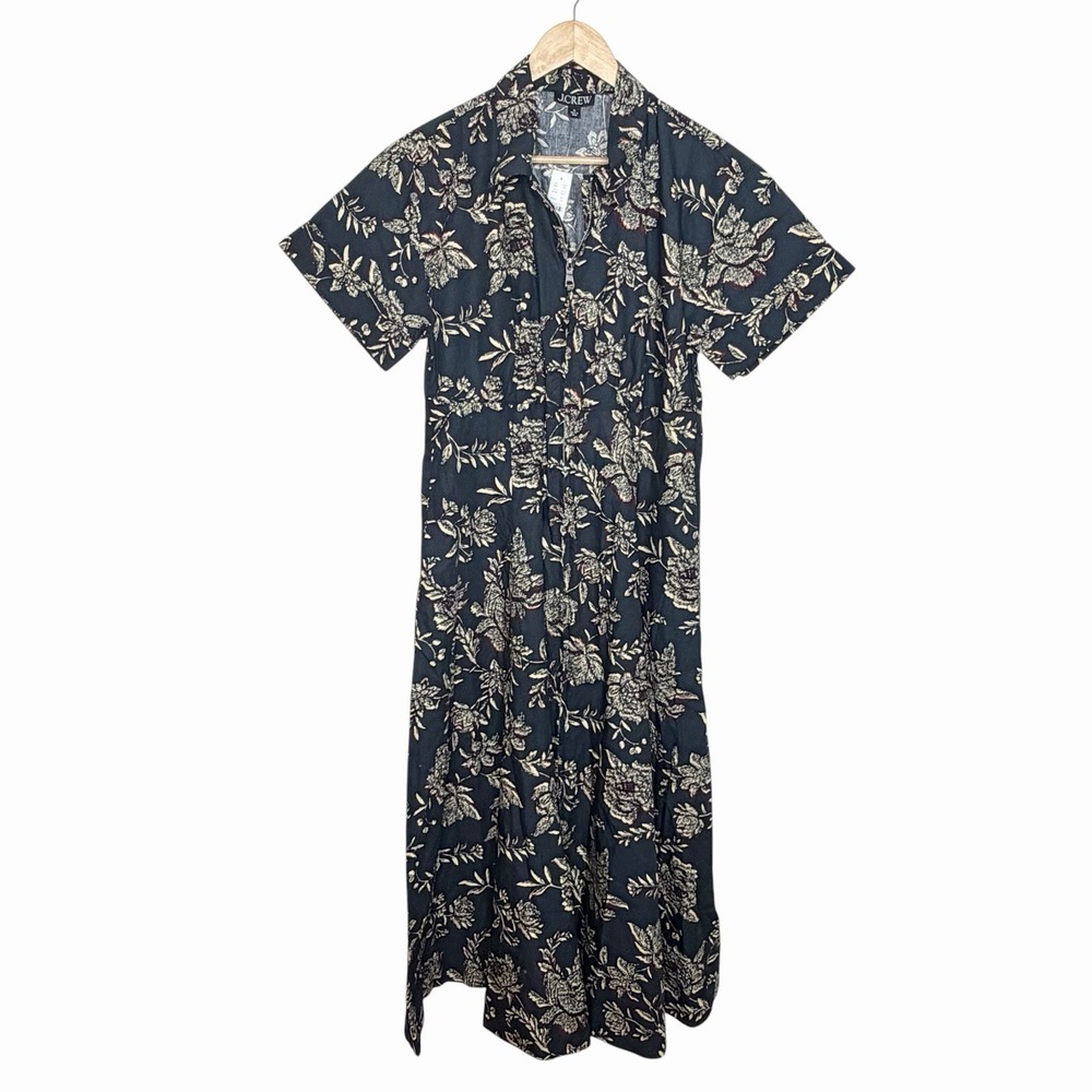 J Crew Zip Up Floral Poplin Maxi Shirt Dress Womens Size 10 Preppy Heritage